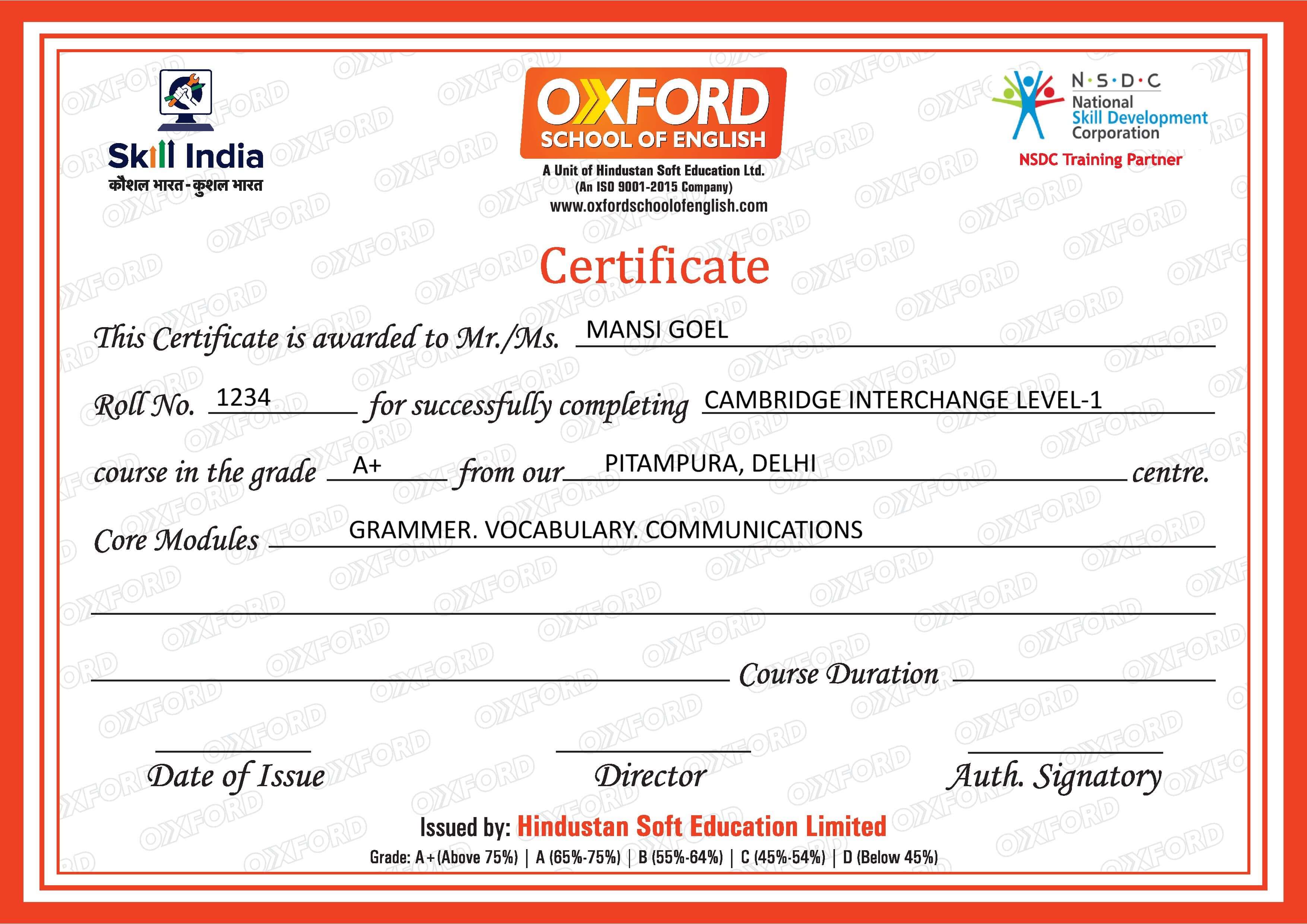 Sample Certificate